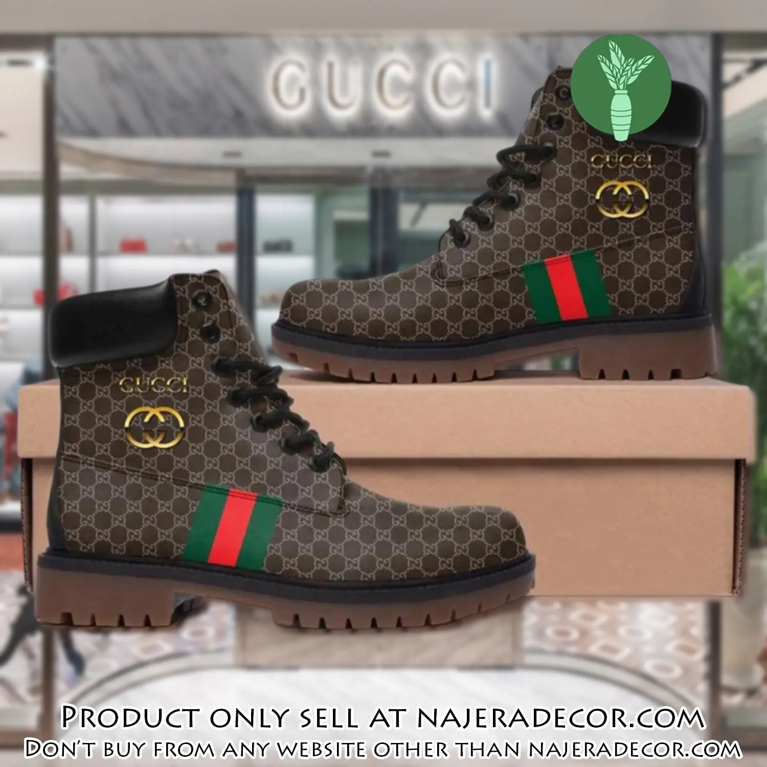 Gucci golden logo brown luxury brand boots premium gifts for men women njr2055440